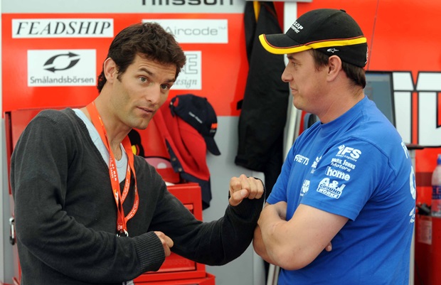 Mark Webber and John McGuinness at the TT in 2008
